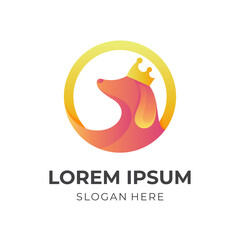 royal pet logo, dog and crown, combination logo with 3d orange and yellow color style