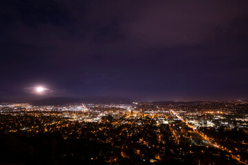 Fototapeta na wymiar Aerial nighttime skyline view of Downtown Riverside, California, USA.
