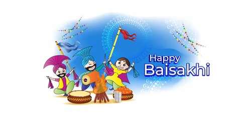 Vector illustration for happy Baisakhi, Indian punjabi festival with festival theme elements.
