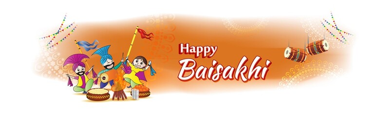 Vector illustration for happy Baisakhi, Indian punjabi festival with festival theme elements.