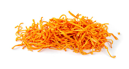 Cordyceps Sinensis Mushroom an isolated white background