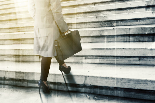 Close Up Of Businesswoman Feet Climbing Stairs