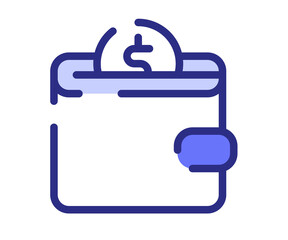 wallet wealth billfold single isolated icon with dash or dashed line style