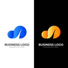 cloud wave logo, cloud and wave, combination logo with 3d blue and yellow color style