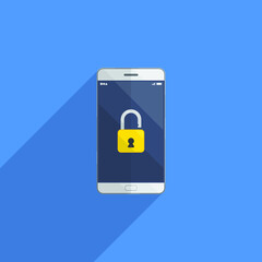 unlock sign on smartphone on blue background