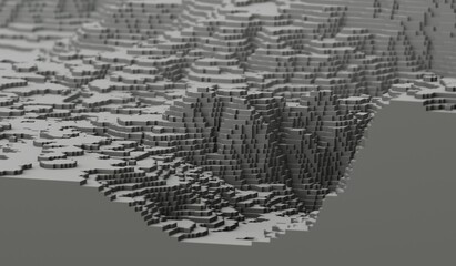 stylized geological formation rendered in 3D voxels computer generated image