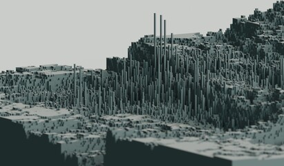 stylized geological formation rendered in 3D voxels computer generated image