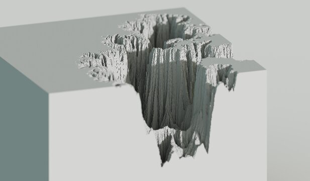 stylized geological formation rendered in 3D voxels computer generated image