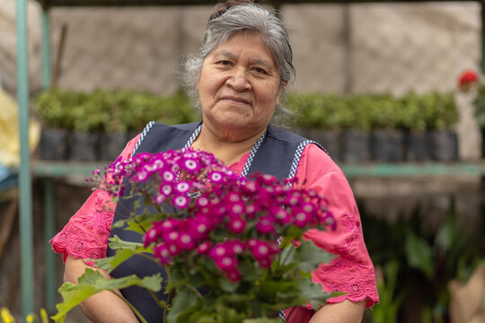 Portrait Of A Mexican Woman  In Nursery Xochimilco, Mexico