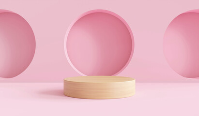 Mock up podium for product presentation, pink background, 3d render