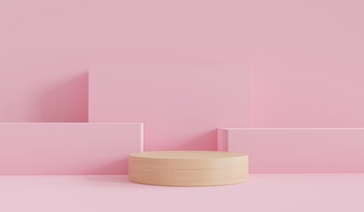 Mock up winner podium, abstract minimalism with pink background, 3d render, 3d illustration