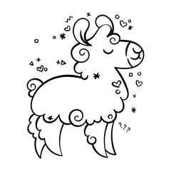 Cute curly llama. Illustration for coloring pages, children prints and publications