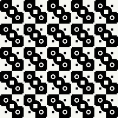 Squares and circles pattern ornament. Vector ornament black and white colors.
