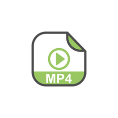 MP4 File Extension, Rounded Square Icon with Symbol - Format Extension Icon Vector Illustration.