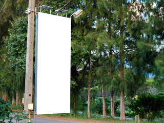 Empty white blank banner on electric pole for advertising.