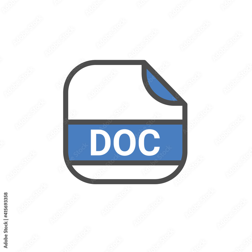 Poster doc file extension, rounded square icon with text - format extension icon vector illustration.