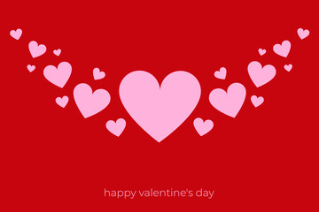 Valentines hearts postcard. Paper flying elements on pink background. Vector symbols of love in shape of heart design.