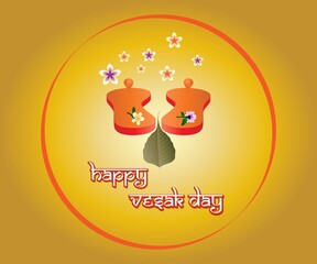 Fototapeta premium Indian Buddha Purnima festival(vesak day) with text, illustration is showing Buddha seating and absorbed in meditation 