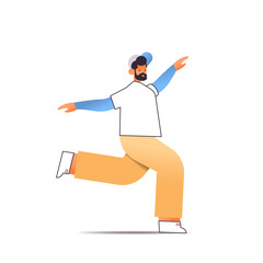 male dancer in sportswear fitness sport guy doing dancing exercises isolated full length vector illustration