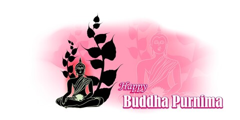 Indian Buddha Purnima festival(vesak day) with text, illustration is showing Buddha seating and absorbed in meditation 