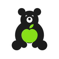 Bear and green apple. Bear logo with a green apple in his hands on a white background