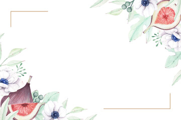 Lovely anemone flower and figs floral frame
