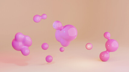 abstract blue futuristic bubble shape particle with pink background. 3d render illustration