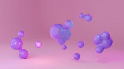 abstract blue futuristic bubble shape particle with pink background. 3d render illustration