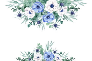 Classic anemone floral background with eucalyptus leave