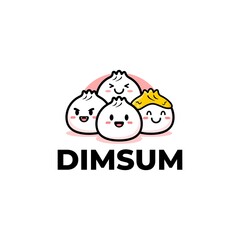 funny cute dim sum vector illustration. oriental food logo.