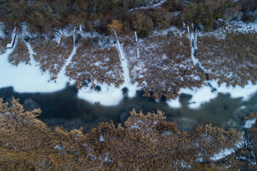 Top view of frozen river
