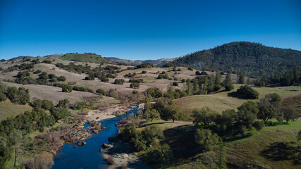 Fototapeta na wymiar Aerial view of American river near Coloma California 