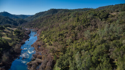 Fototapeta na wymiar Aerial view of American river near Coloma California 