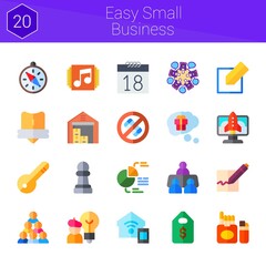easy small business icon set. 20 flat icons on theme easy small business. collection of calendar, cigarette, door key, no phone, signature, edit, idea, smart home, team