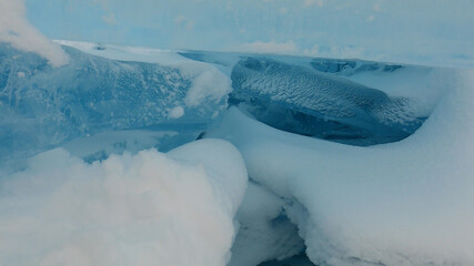 Layers of blue ice on Lake Huron. Natural occurring wonder when ice is pressurized it turns blue