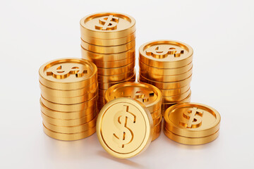 Stack of coin, business banking and financial concept. 3d render.