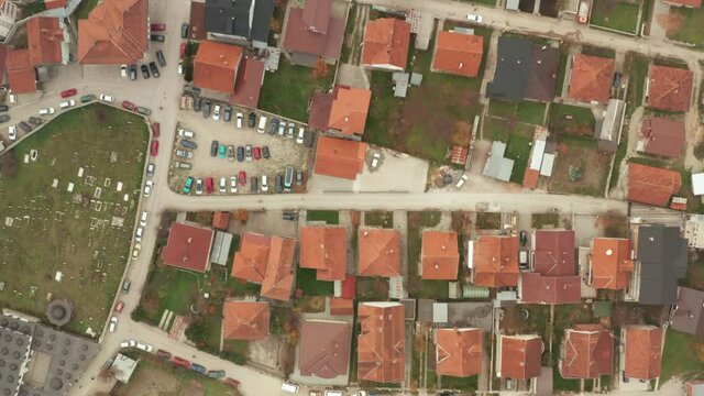 Roofscape Of Town And Municipality At Tutin In Serbia. - Aerial Topdown Shot