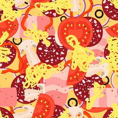 Obraz na płótnie Canvas Pizza. Seamless repeating pattern for napkins, wrappers, tablecloths and other kitchen designs. Vector food background.