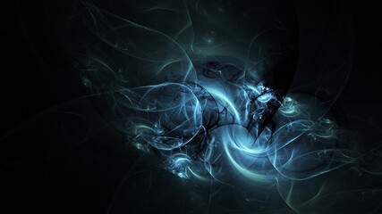 Abstract colorful blue shiny shapes. Fantasy light background. Digital fractal art. 3d rendering.