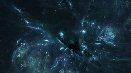 Abstract colorful blue shiny shapes. Fantasy light background. Digital fractal art. 3d rendering.