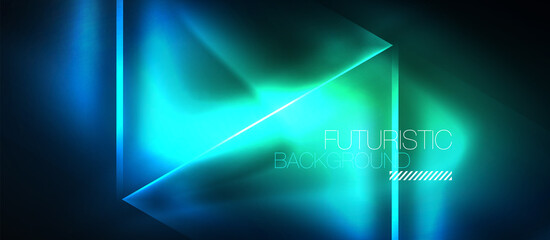 Naklejka premium Neon geometric abstract background. Triangles with color glowing light effects in the dark. Vector illustration for covers, banners, flyers and posters and other