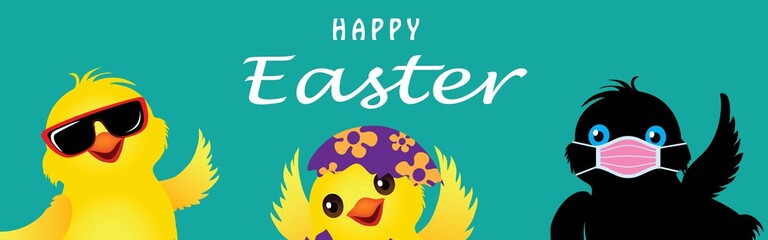 3 chicks with medical mask doodle icon, vector illustration
