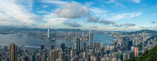 Victoria Harbor view from the Peak at dusk, Hong Kong