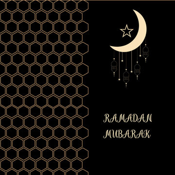 Ramadan mubarak hexagon illustration  background with moon