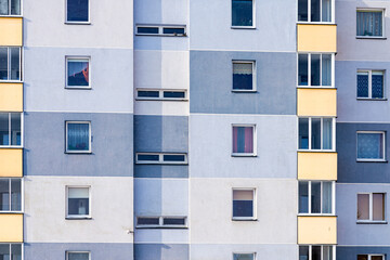 Fragment residential apartment with flat building exterior. Detail of New luxury house and home complex.