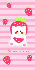 Cute little white bear and strawberry decoration painting