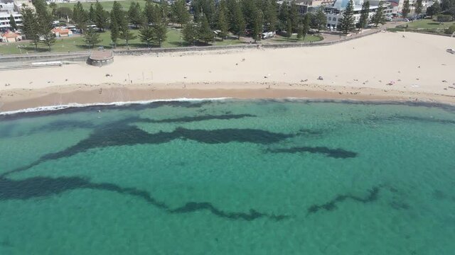 Tourists At Coogee Beach Near Goldstein Reserve - Swimming And Surfing At Blue Sea In Summer - NSW, Australia. - aerial