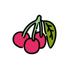 Cherry vector icon isolated on white background. Hand drawn vector illustration