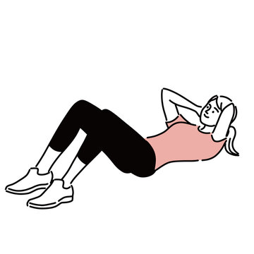 recommend clip art: 腹筋　運動　女性　エクササイズ　イラスト　手描き
                    