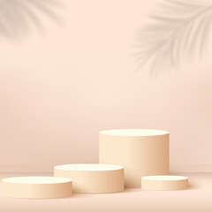 Abstract background with cream color geometric 3d podiums. Vector illustration.